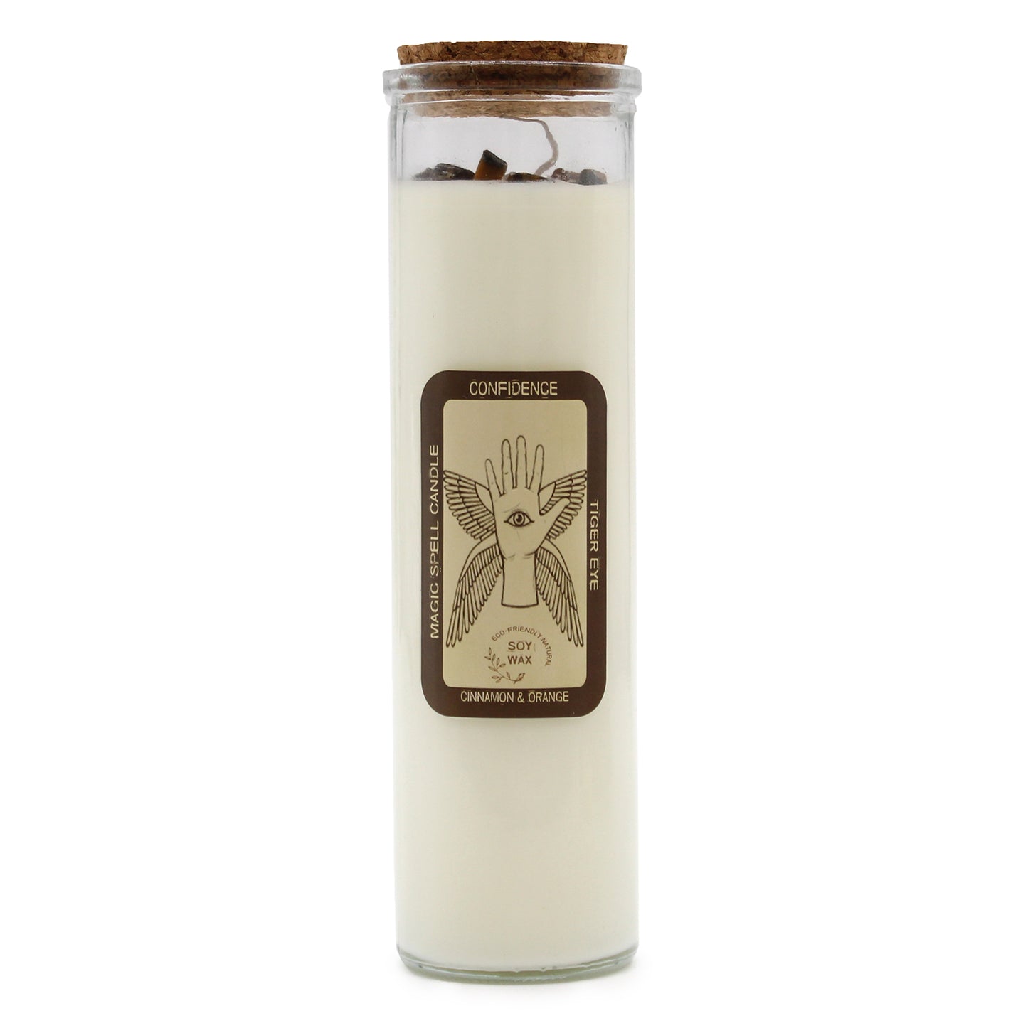 Magic Spell Candle - Confidence. Soy wax Candle with TIGER EYE gemstones & CINNAMON