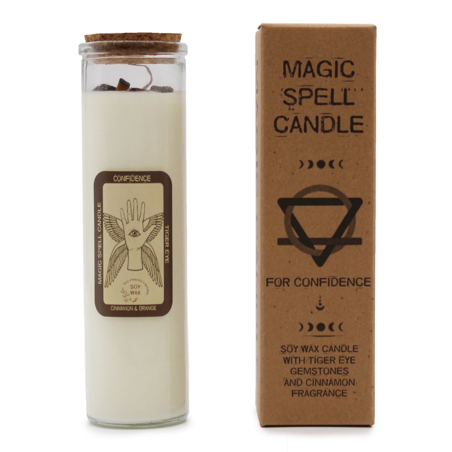 Magic Spell Candle - Confidence. Soy wax Candle with TIGER EYE gemstones & CINNAMON