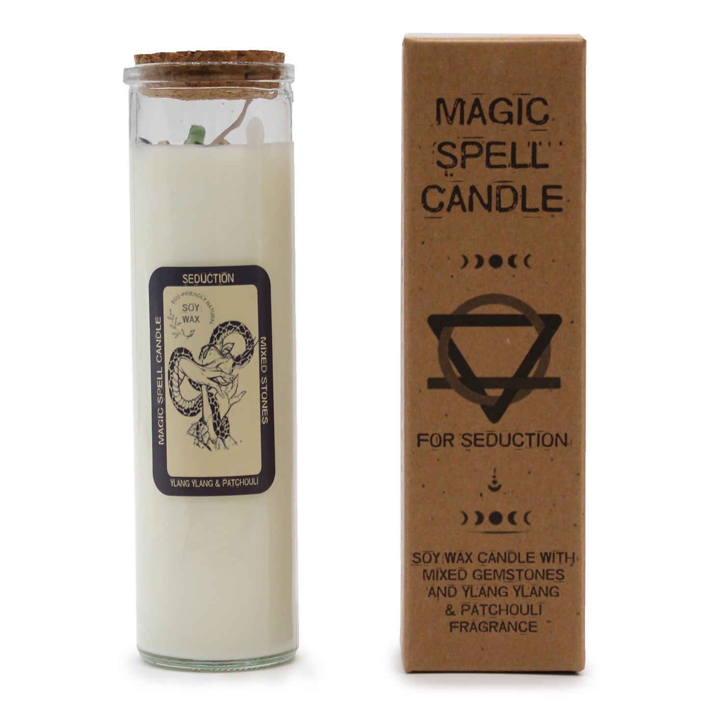 Magic Spell Candle - Seduction. Soy wax Candle with MIXED gemstones & YLANG YLANG & PATCHOULI