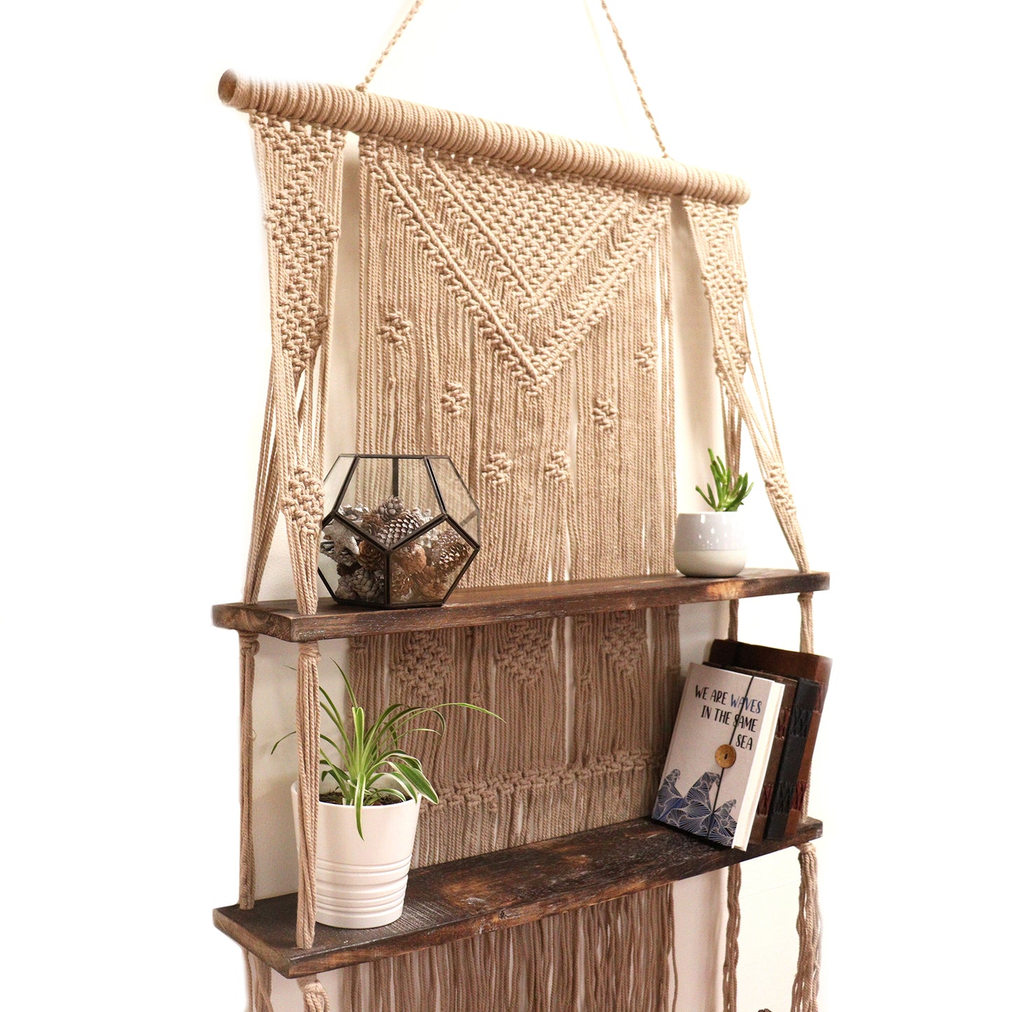 Brown Macrame Hanging Shelves - Brown