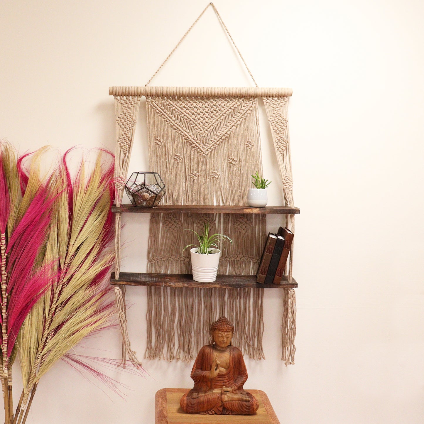 Brown Macrame Hanging Shelves - Brown