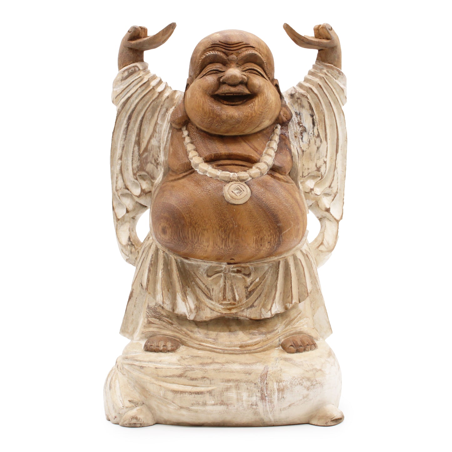 Happy Buddha Hands Up - Whitewash 40cm HCBS-16