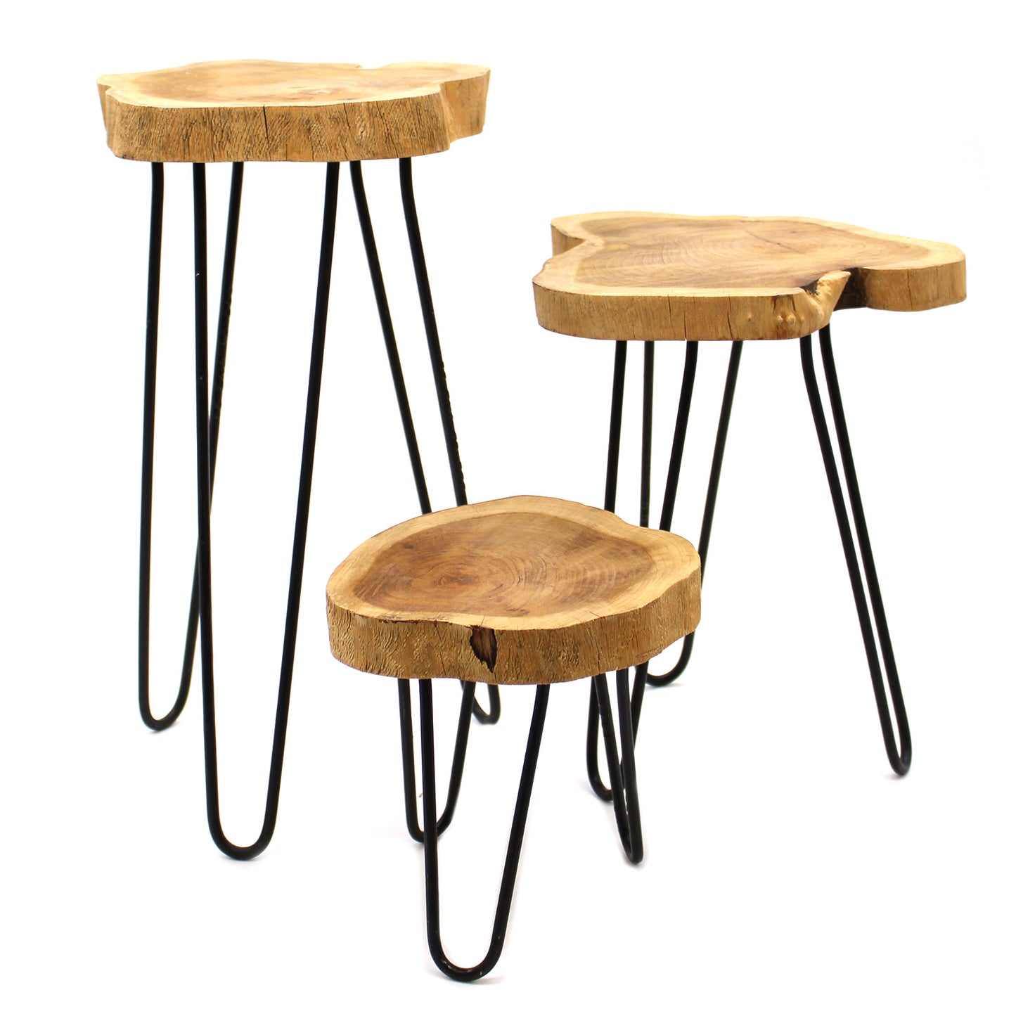 Low Stock. Set of 3 Gamal Wood Plant Stands - Natural