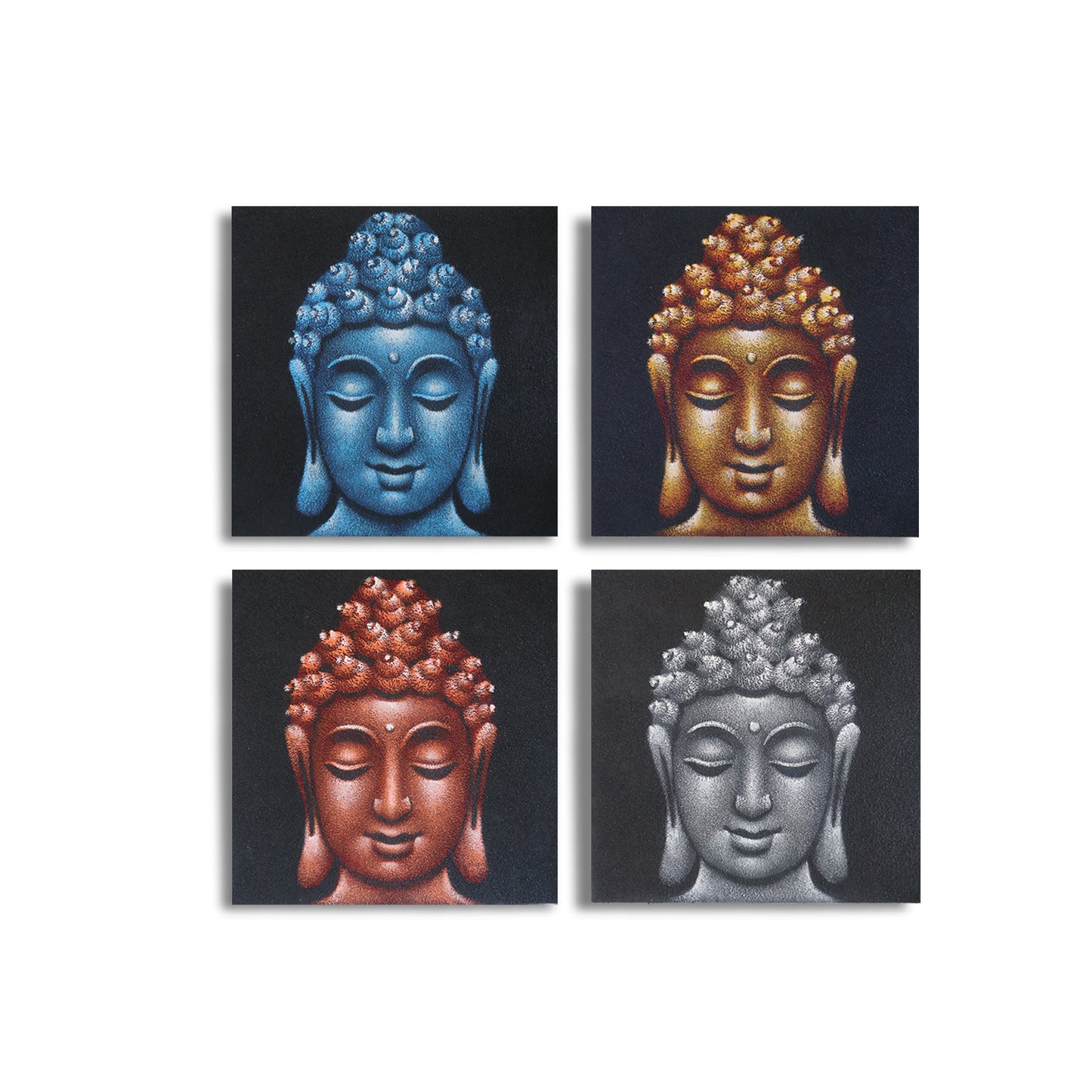 Set of 4 Buddha Heads Sand Detail 30x30cm. Product Code: BAP-15