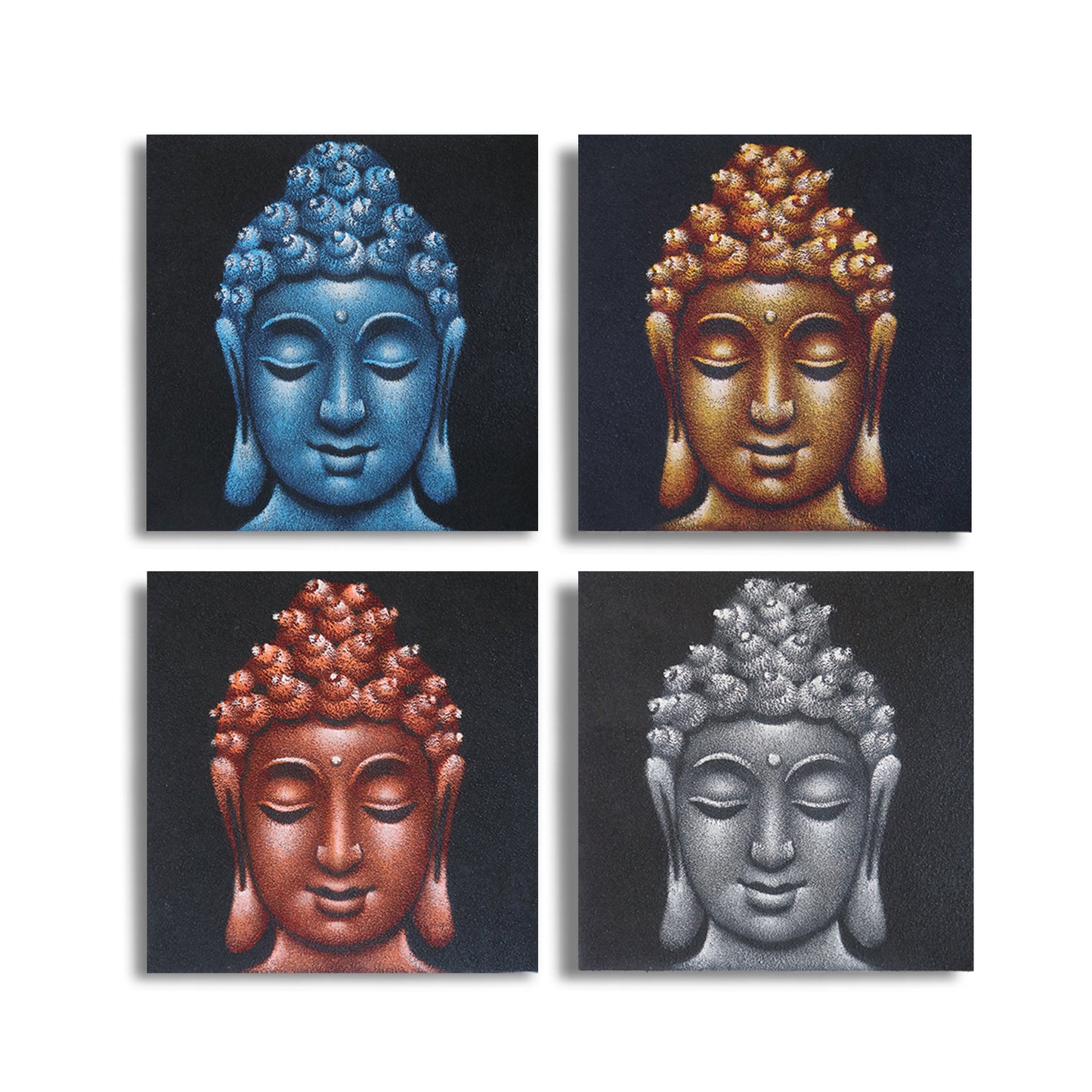 Set of 4 Buddha Heads Sand Detail 40x40cm. Product Code: BAP-16