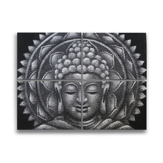 Set of 4 Grey Buddha Mandala Brocade Detail 30x40cm. Product Code: BAP-18