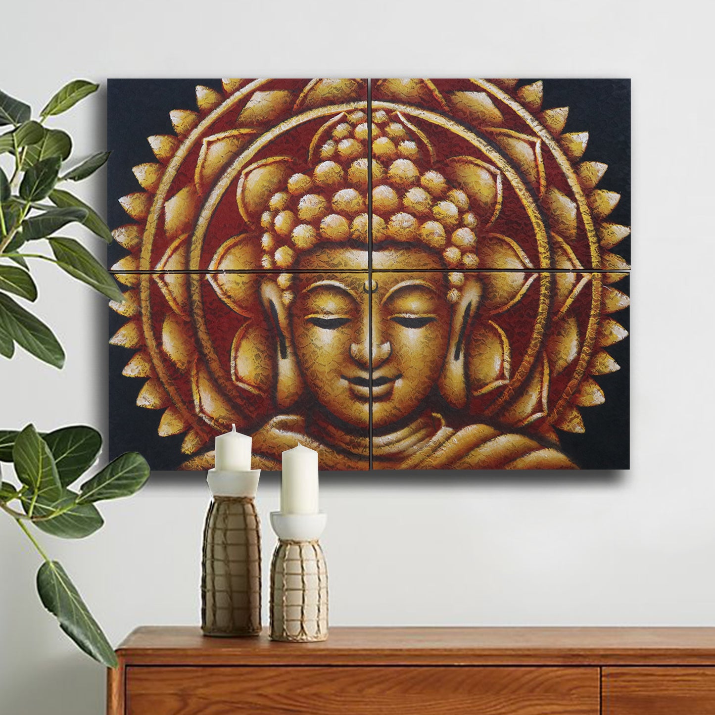 Set of 4 Gold Buddha Mandala Brocade Detail 30x40cm. Product Code: BAP-19