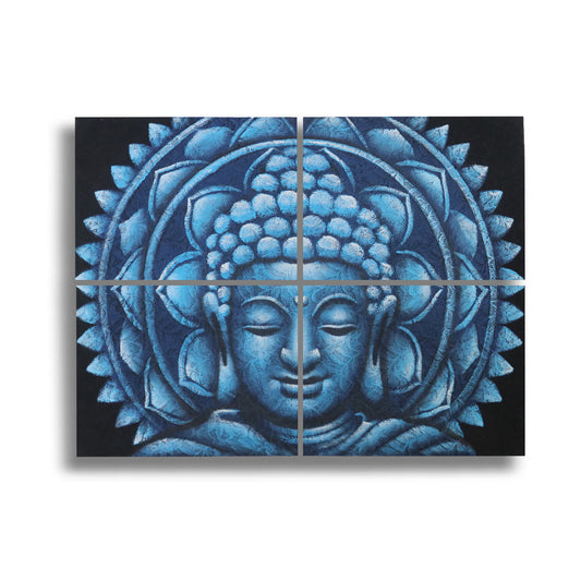 Set of 4 Blue Buddha Mandala Brocade Detail 30x40cm. Product Code: BAP-20