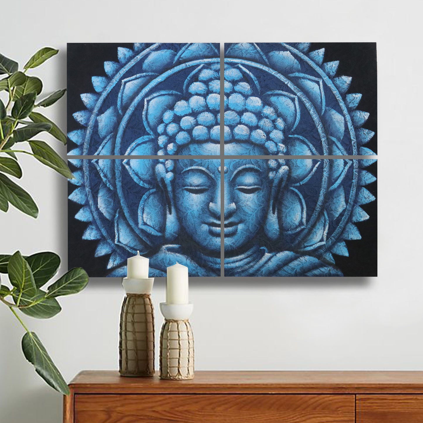 Set of 4 Blue Buddha Mandala Brocade Detail 30x40cm. Product Code: BAP-20