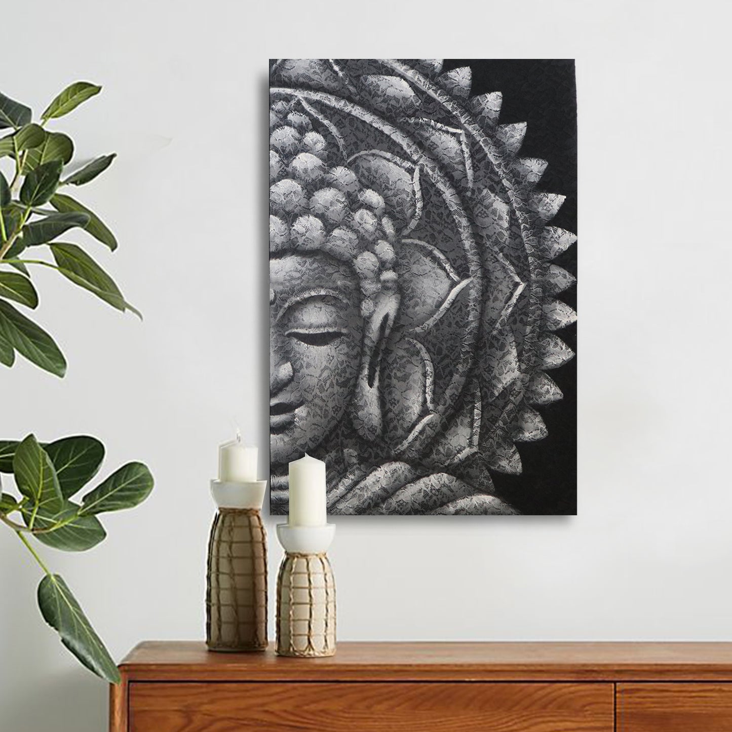 Grey Half Buddha Mandala 60x80cm. Product Code: BAP-21