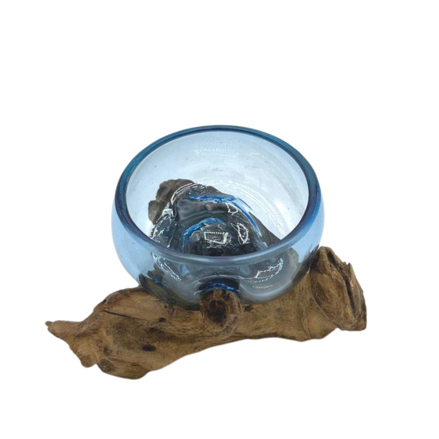 Molton Glass Mini Blue Bowl on Wood. Product code: MGW-34