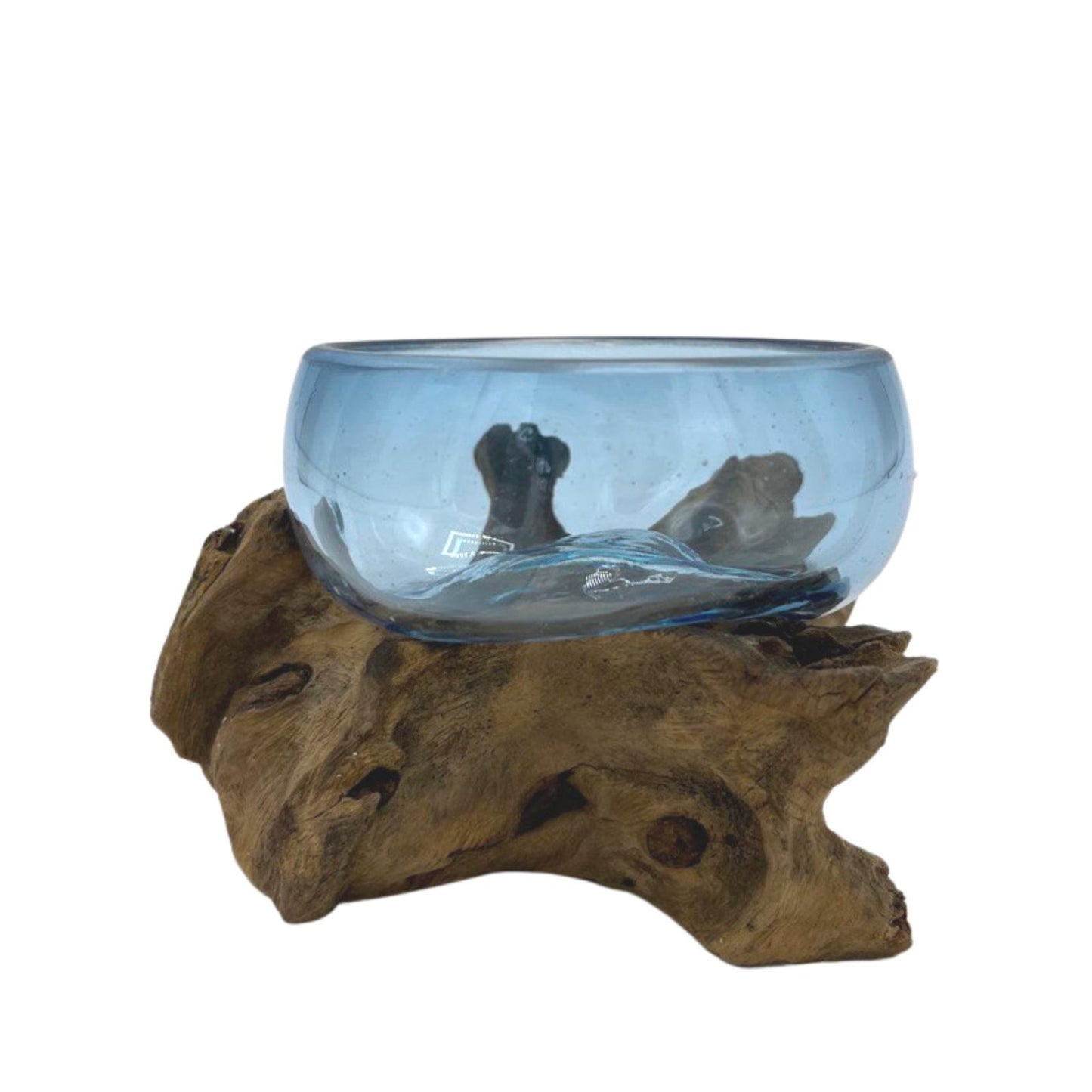 Molton Glass Mini Blue Bowl on Wood. Product code: MGW-34