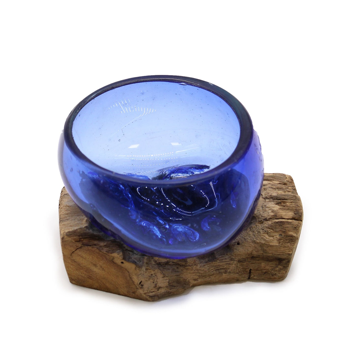 Molton Glass Mini Blue Bowl on Wood. Product code: MGW-34