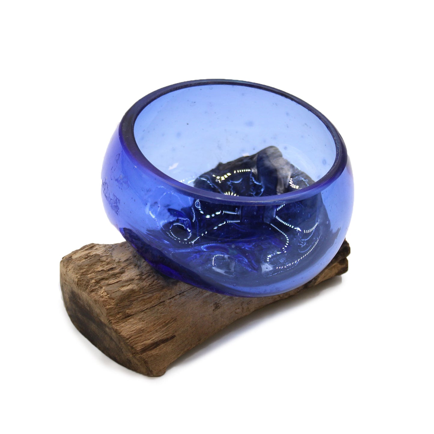 Molton Glass Mini Blue Bowl on Wood. Product code: MGW-34