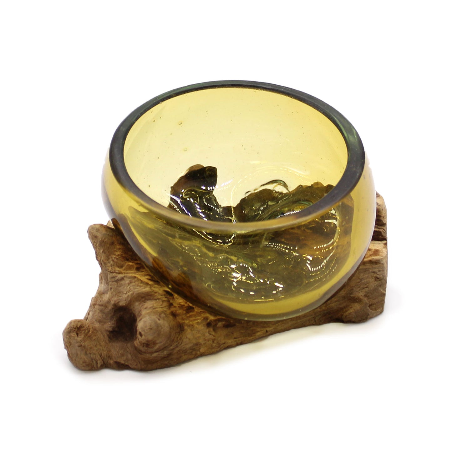 Molton Glass Mini Amber Bowl on Wood. Product code: MGW-33