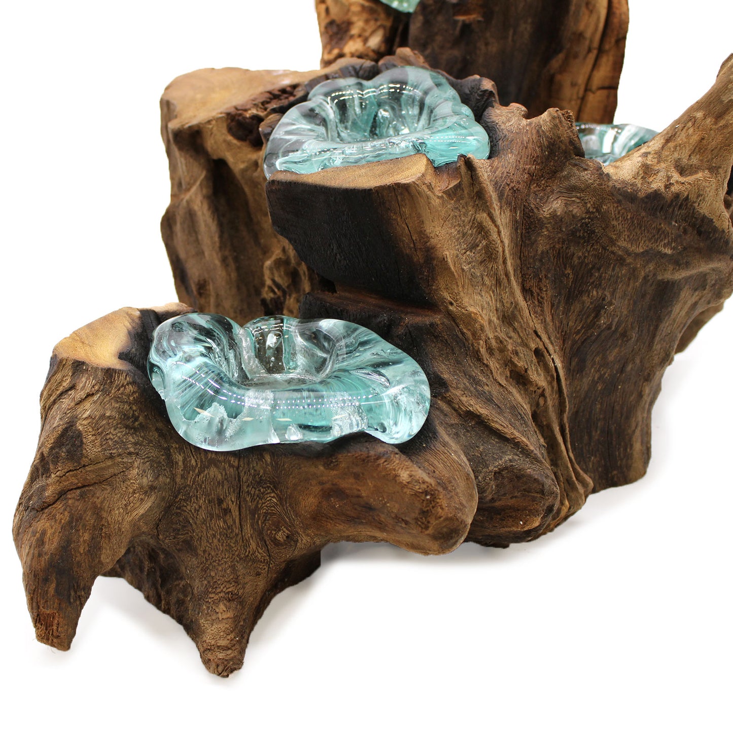 Back in Stock 27th Aug. BEST SELLER. Molton Glass Five Candle Holder on Wood. Product code: MGW-32