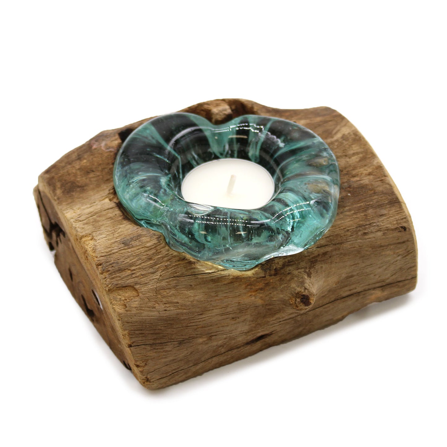 Molton Glass Candle Single Holder on Wood. Product code: MGW-24