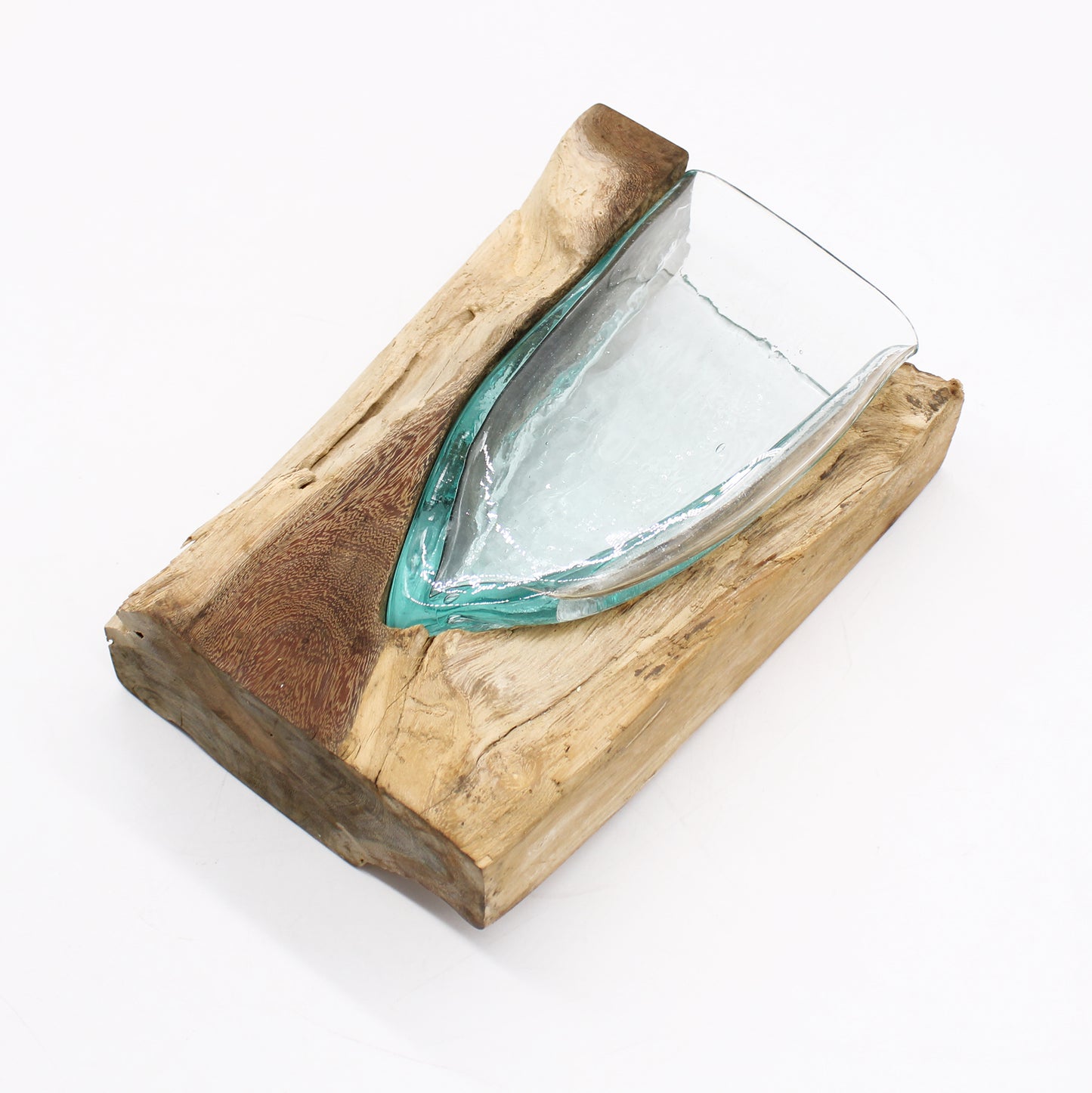 Back in Stock 27th Aug. Molton Glass V-shaped Art Vase on Wood. Product code: MGW-29