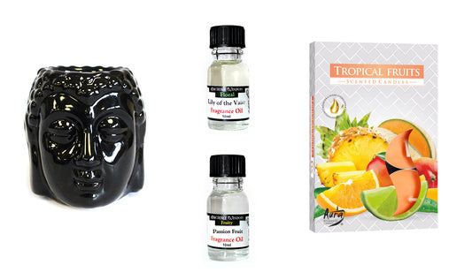 Low Stock - Buddha Oil Burner and Fragrance oils Kit. Product Code: BNDL-13