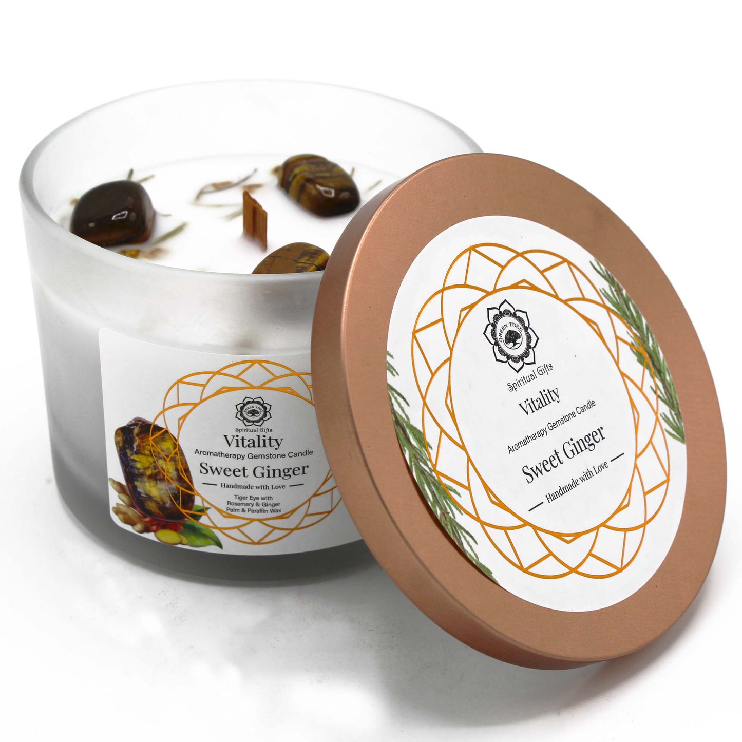 Sweet Ginger and Tiger Eye Gemstone Candle - Viality