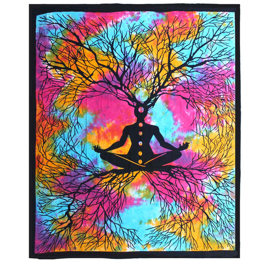 Double Cotton Bedspread + Wall Hanging - Yoga Tree