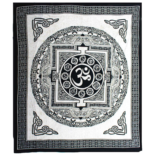 Double Cotton Bedspread + Wall Hanging - Mono - OM Mandala