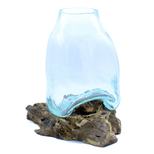 Large Molten Glass Vase - Terrarium Jar on Wood. Product code: MGW-38