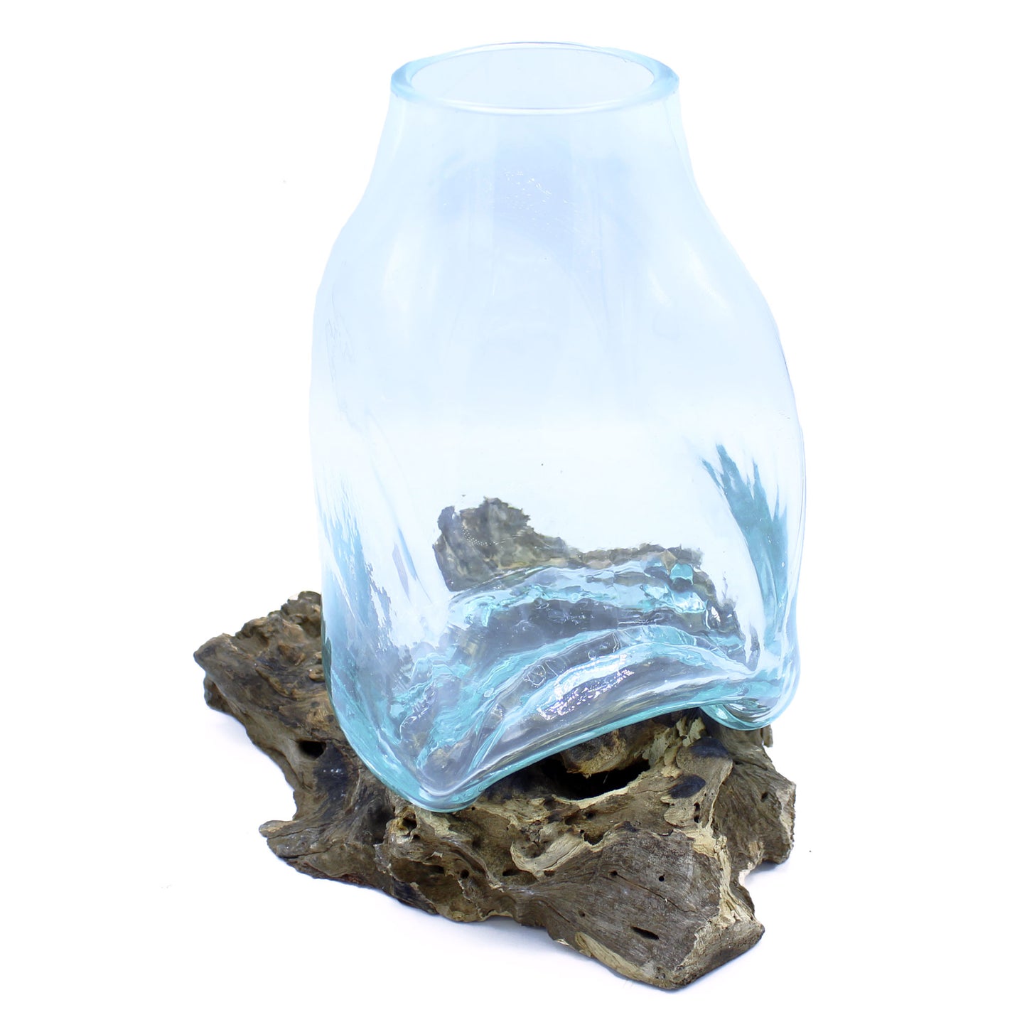 Large Molten Glass Vase - Terrarium Jar on Wood. Product code: MGW-38