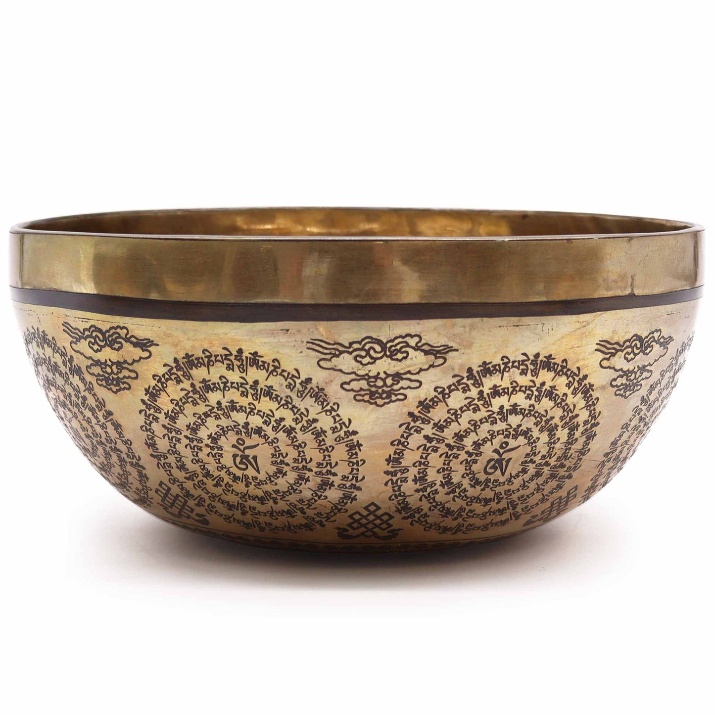 Low stock. Tibetan Healing Engraved Bowl - 21cm - Om & Buddha