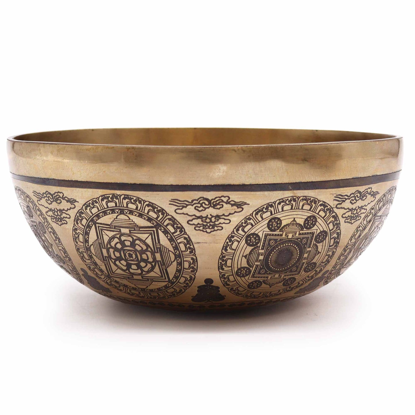 Low Stock. Tibetan Healing Engraved Bowl - 21cm - 7 Chakra & Flower of Life