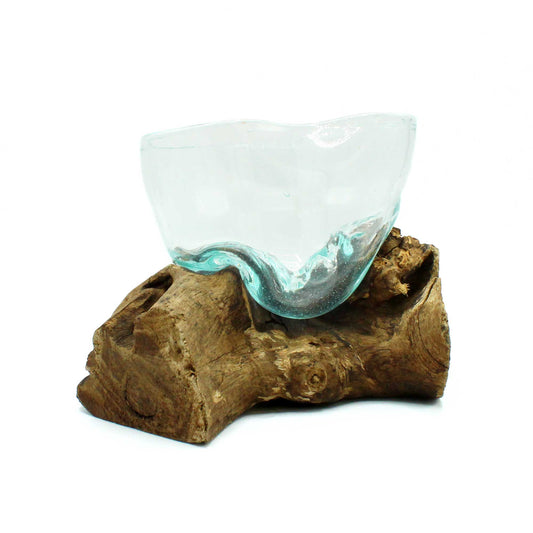 Back in Stock 27th Aug. Molten Glass Arfully Misshapen Bowl on Wood. Product code: MGW-36