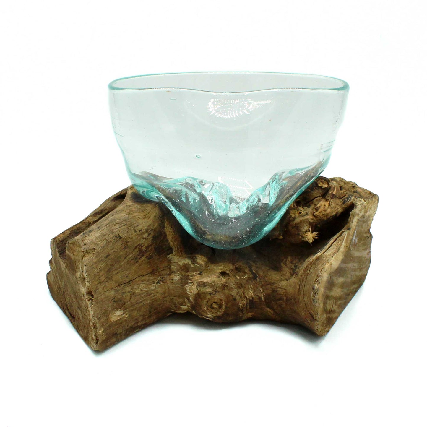 Back in Stock 27th Aug. Molten Glass Arfully Misshapen Bowl on Wood. Product code: MGW-36