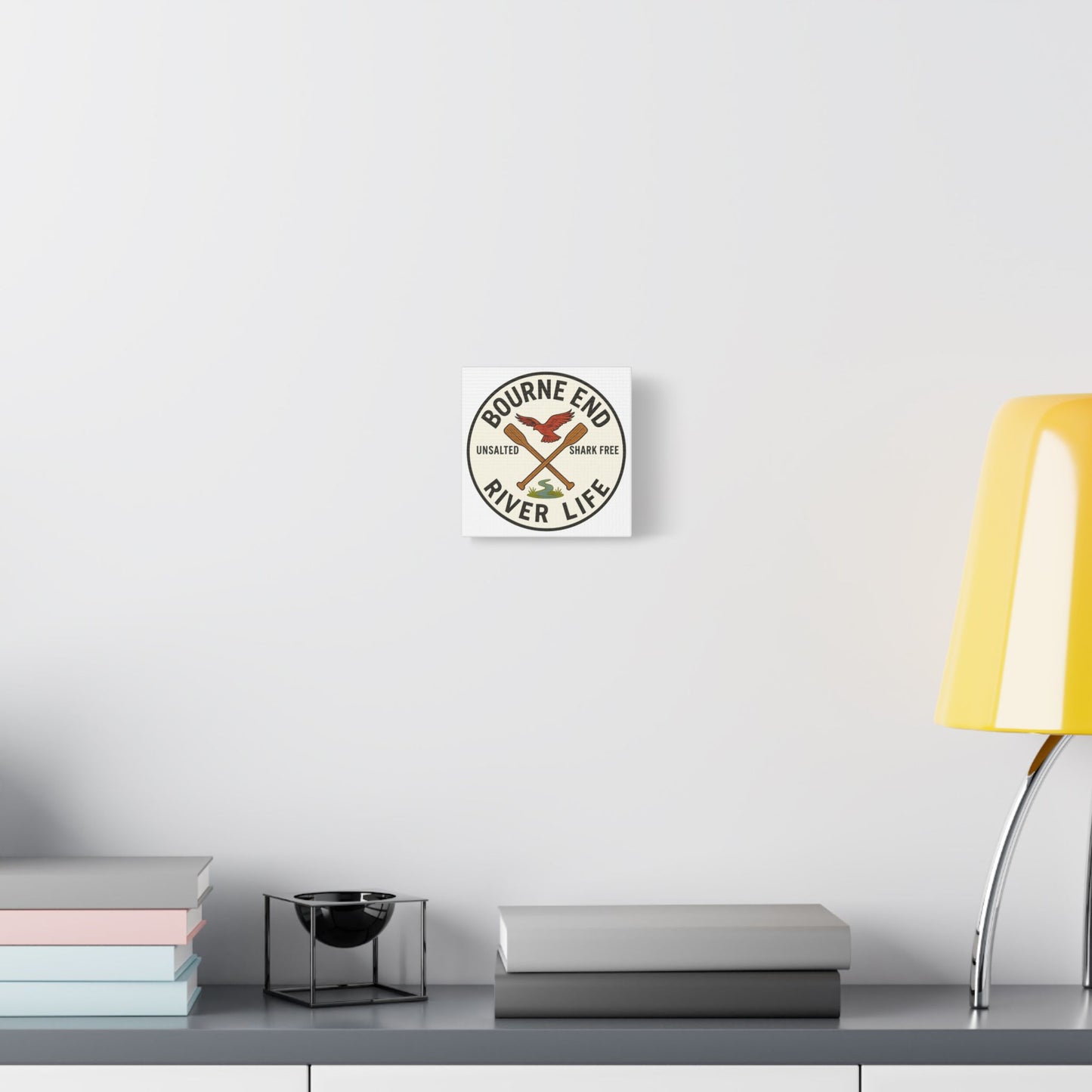 Satin Canvas Wall Art - Bourne End River Life with Paddles & Bird Design