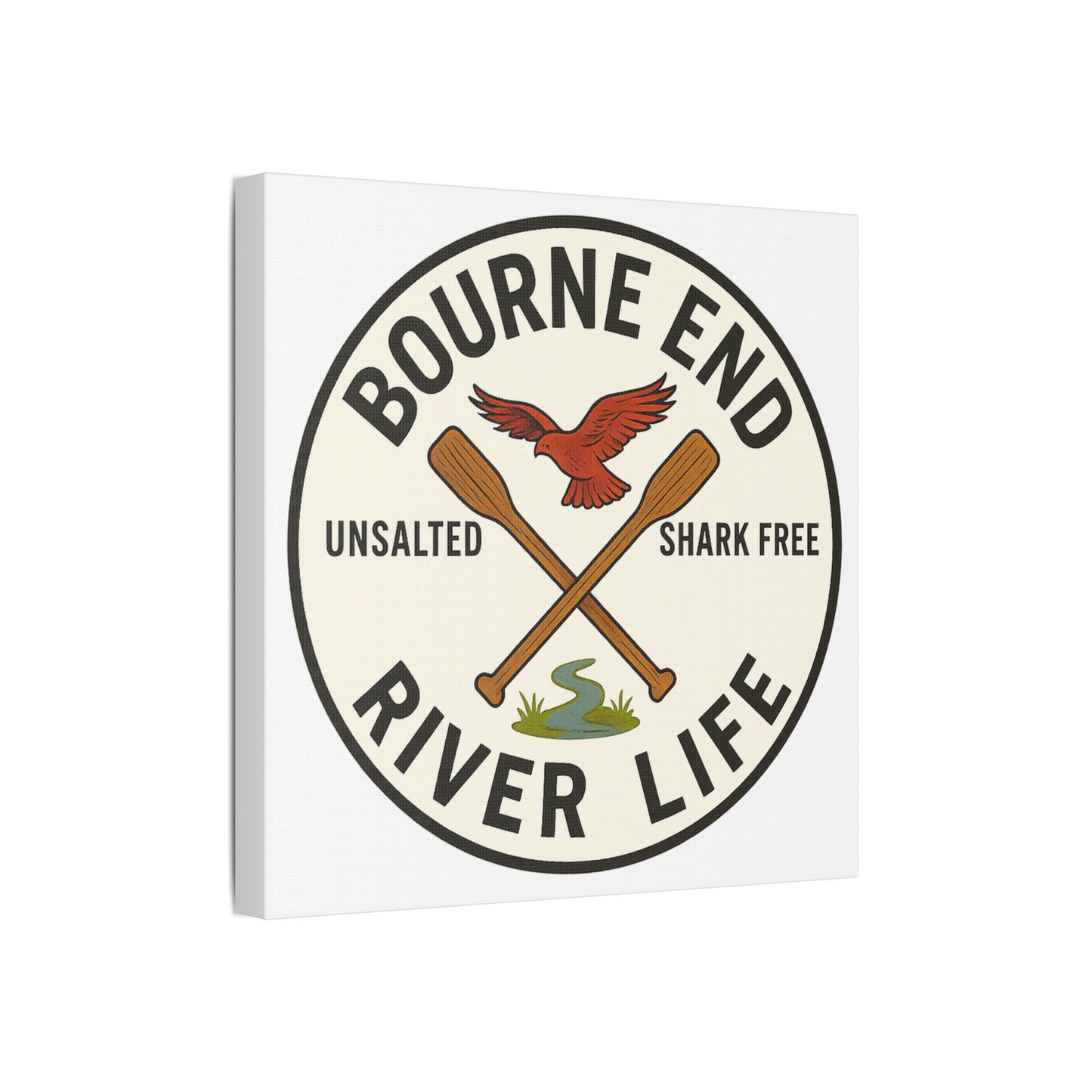 Satin Canvas Wall Art - Bourne End River Life with Paddles & Bird Design