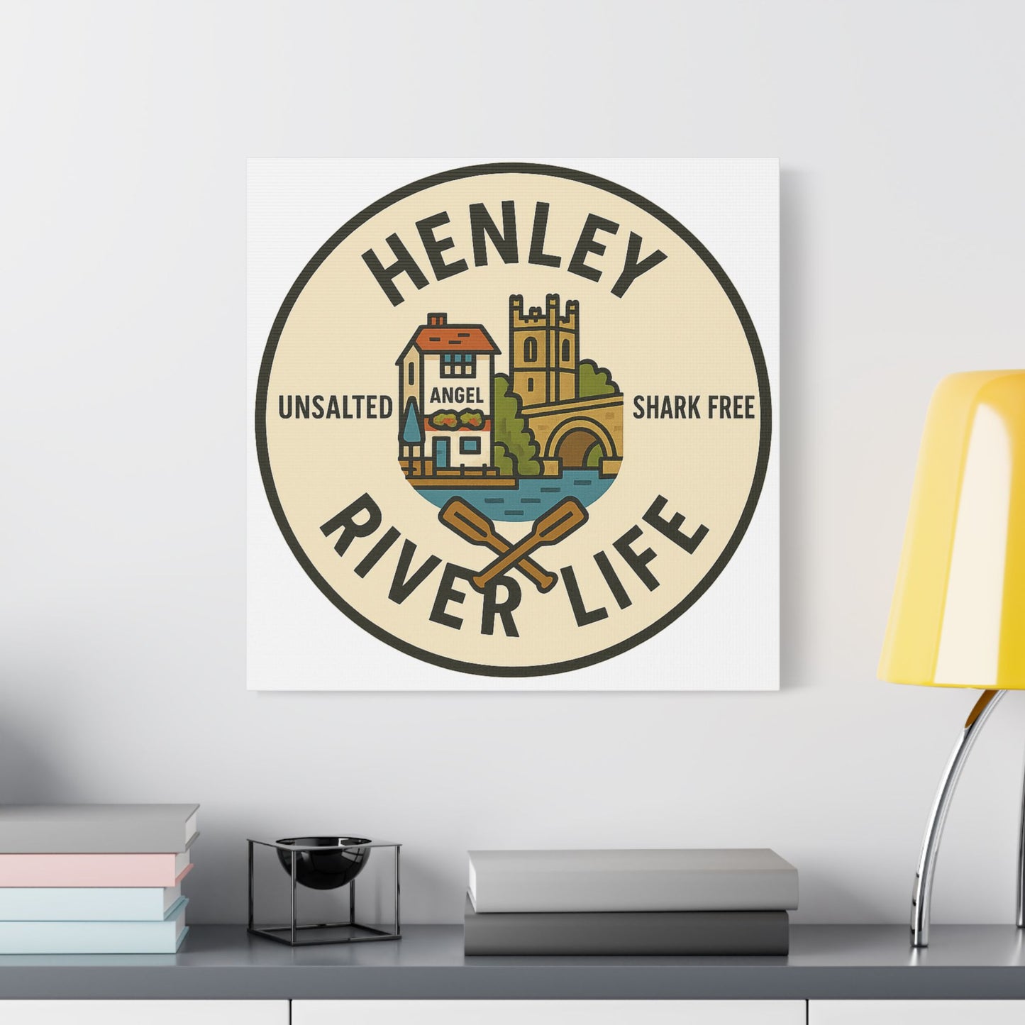 Satin Canvas Wall Art - Henley River Life with Bridge, Angel and church