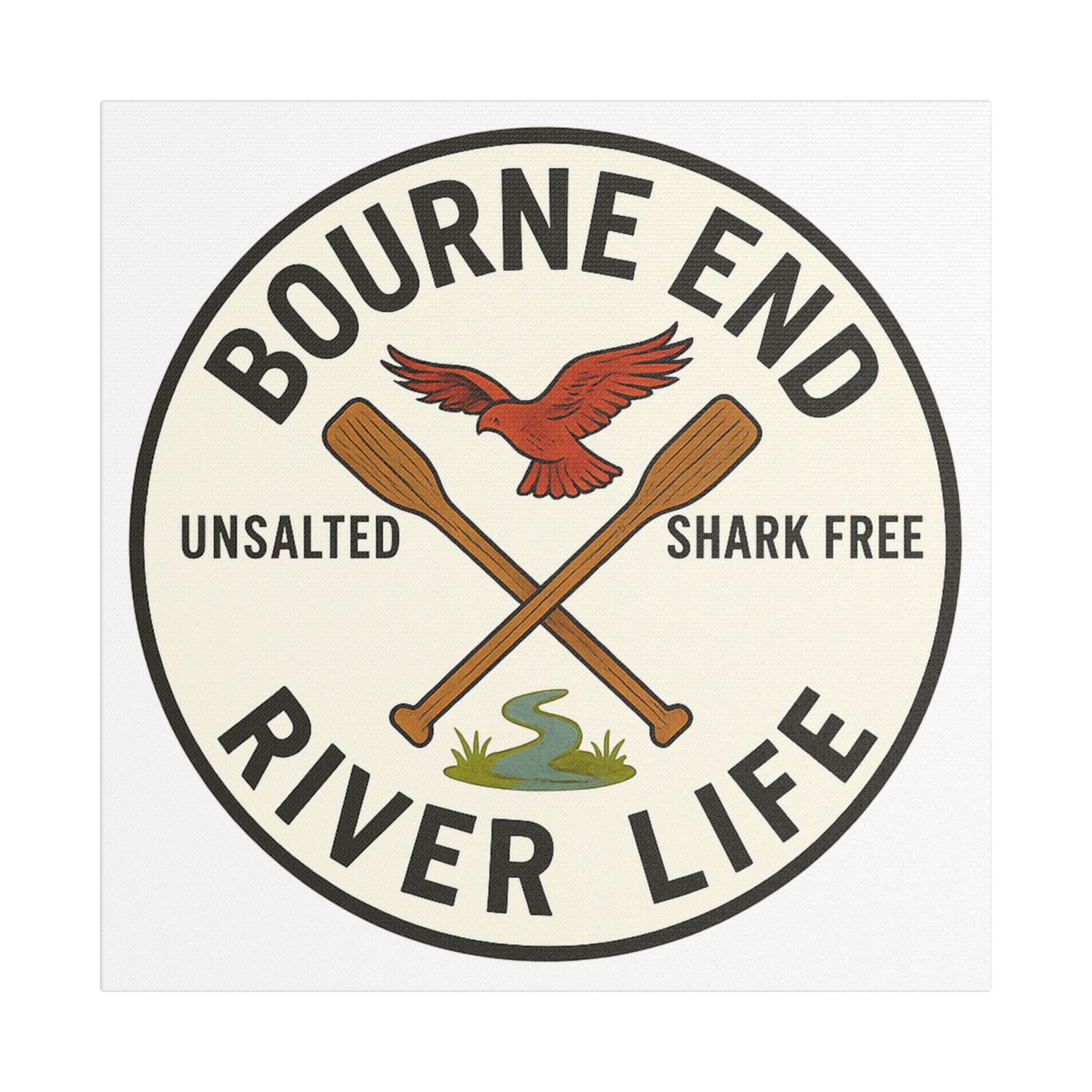 Satin Canvas Wall Art - Bourne End River Life with Paddles & Bird Design