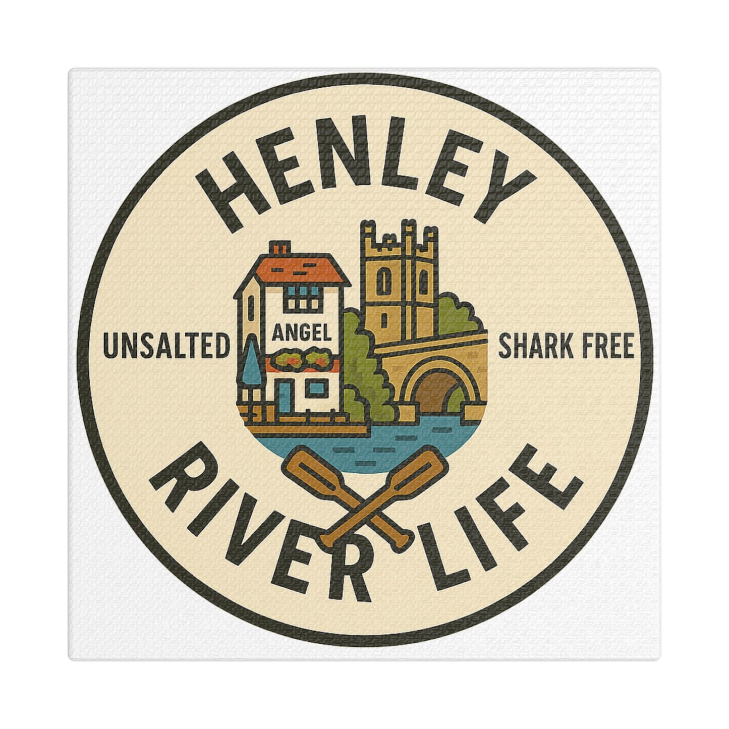 Satin Canvas Wall Art - Henley River Life with Bridge, Angel and church