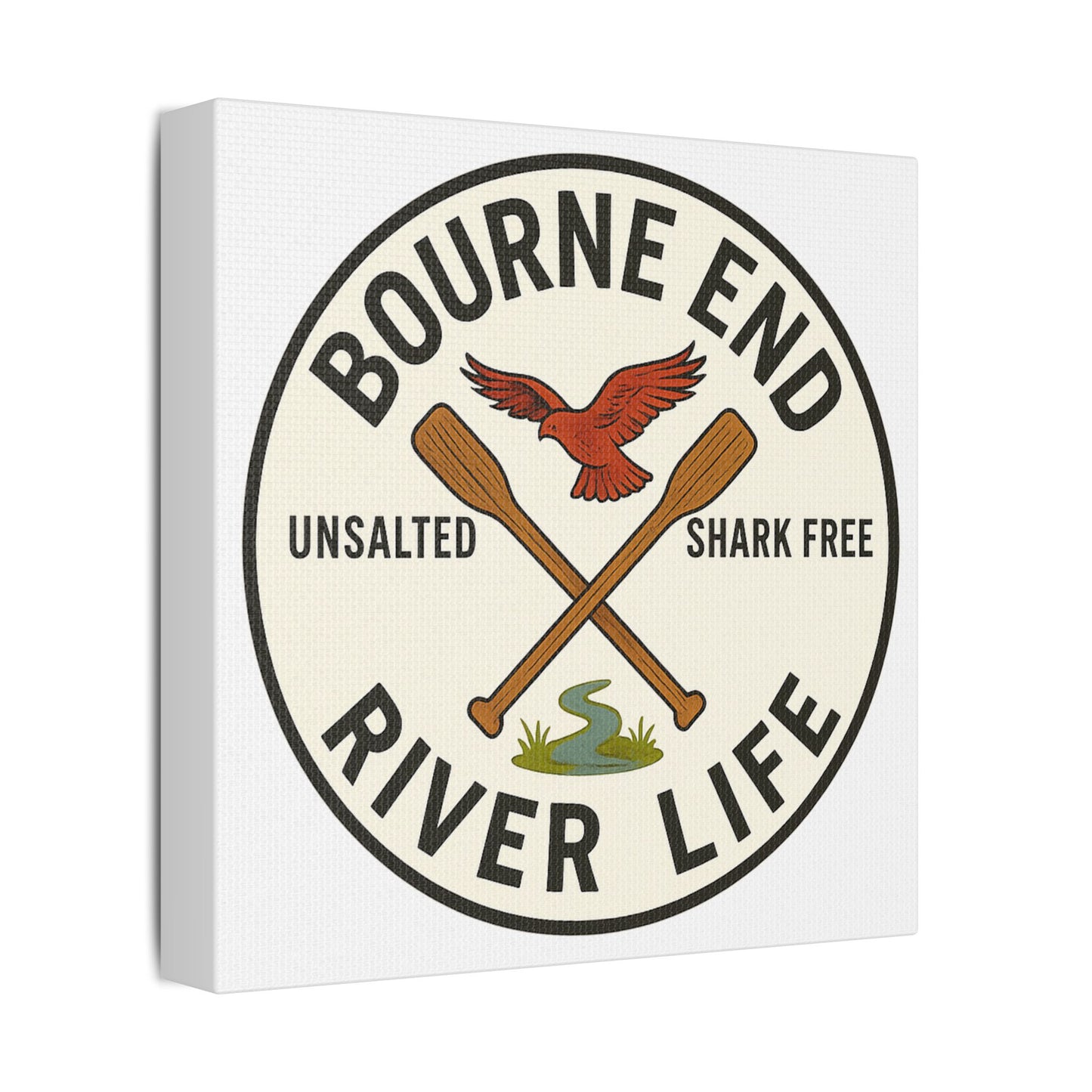 Satin Canvas Wall Art - Bourne End River Life with Paddles & Bird Design