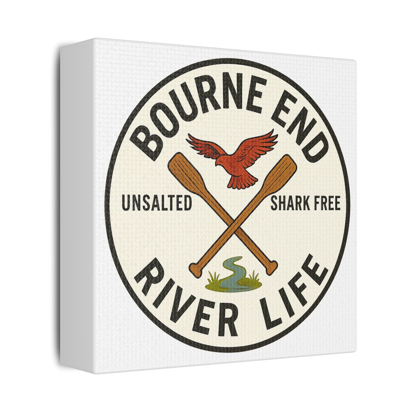 Satin Canvas Wall Art - Bourne End River Life with Paddles & Bird Design