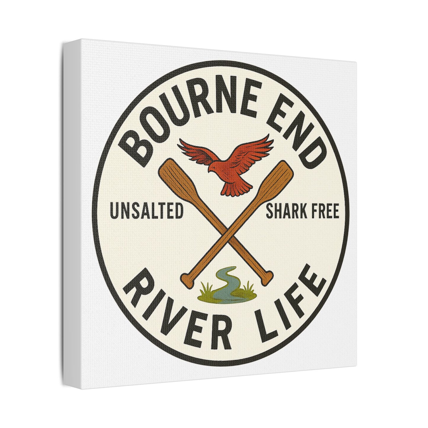 Satin Canvas Wall Art - Bourne End River Life with Paddles & Bird Design