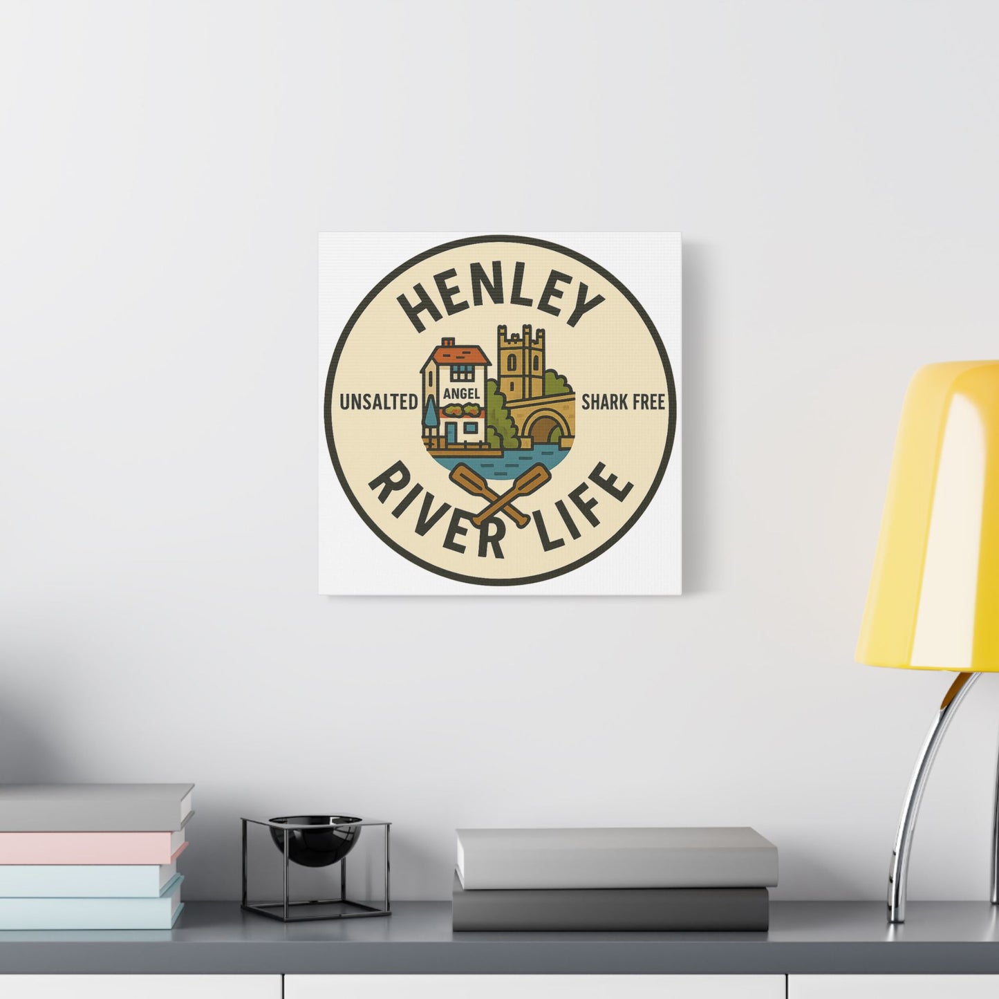 Satin Canvas Wall Art - Henley River Life with Bridge, Angel and church