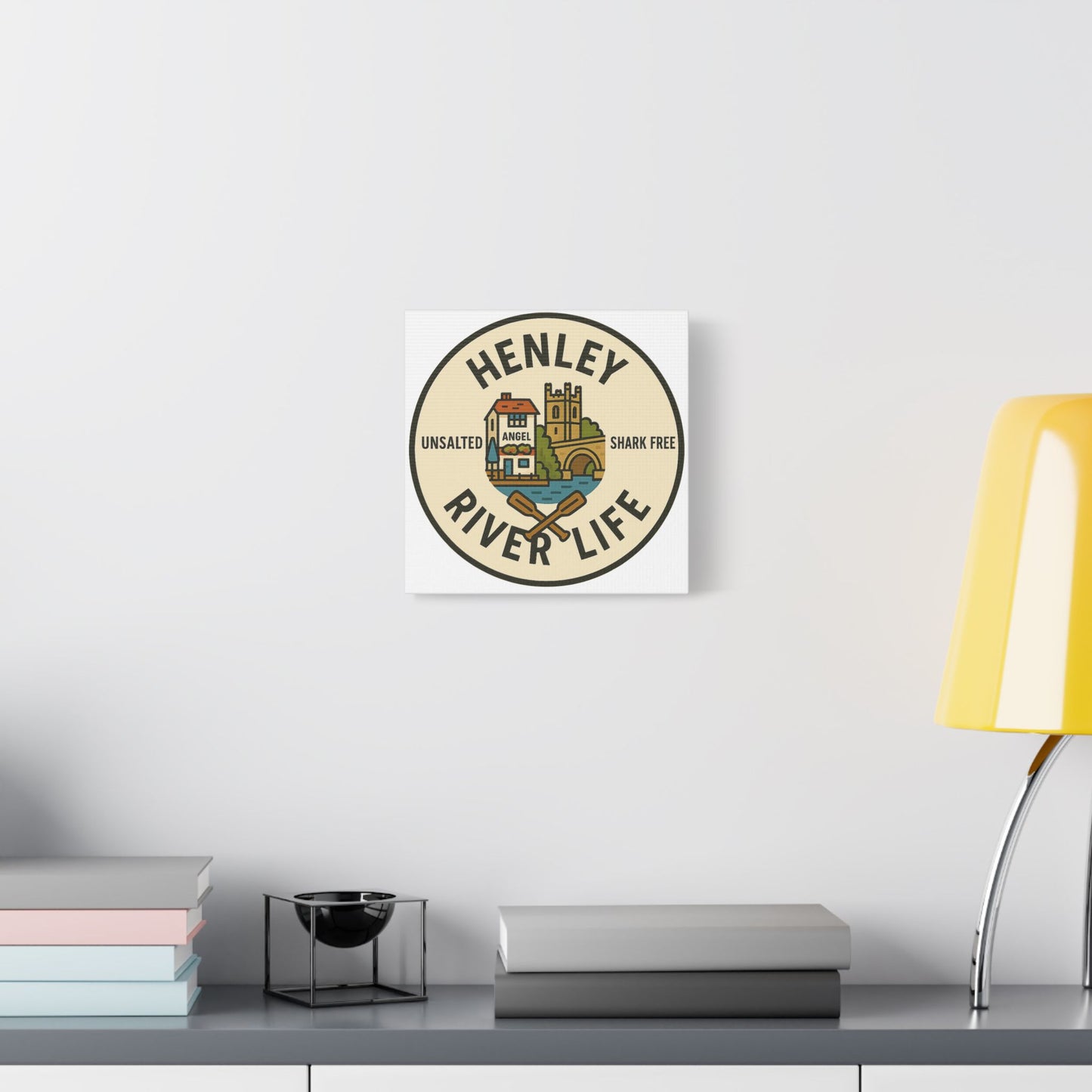 Satin Canvas Wall Art - Henley River Life with Bridge, Angel and church