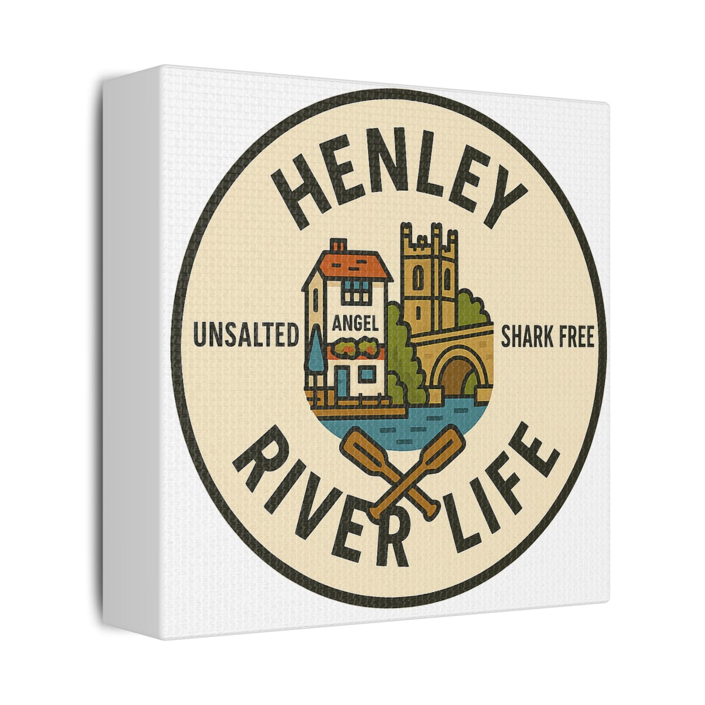 Satin Canvas Wall Art - Henley River Life with Bridge, Angel and church