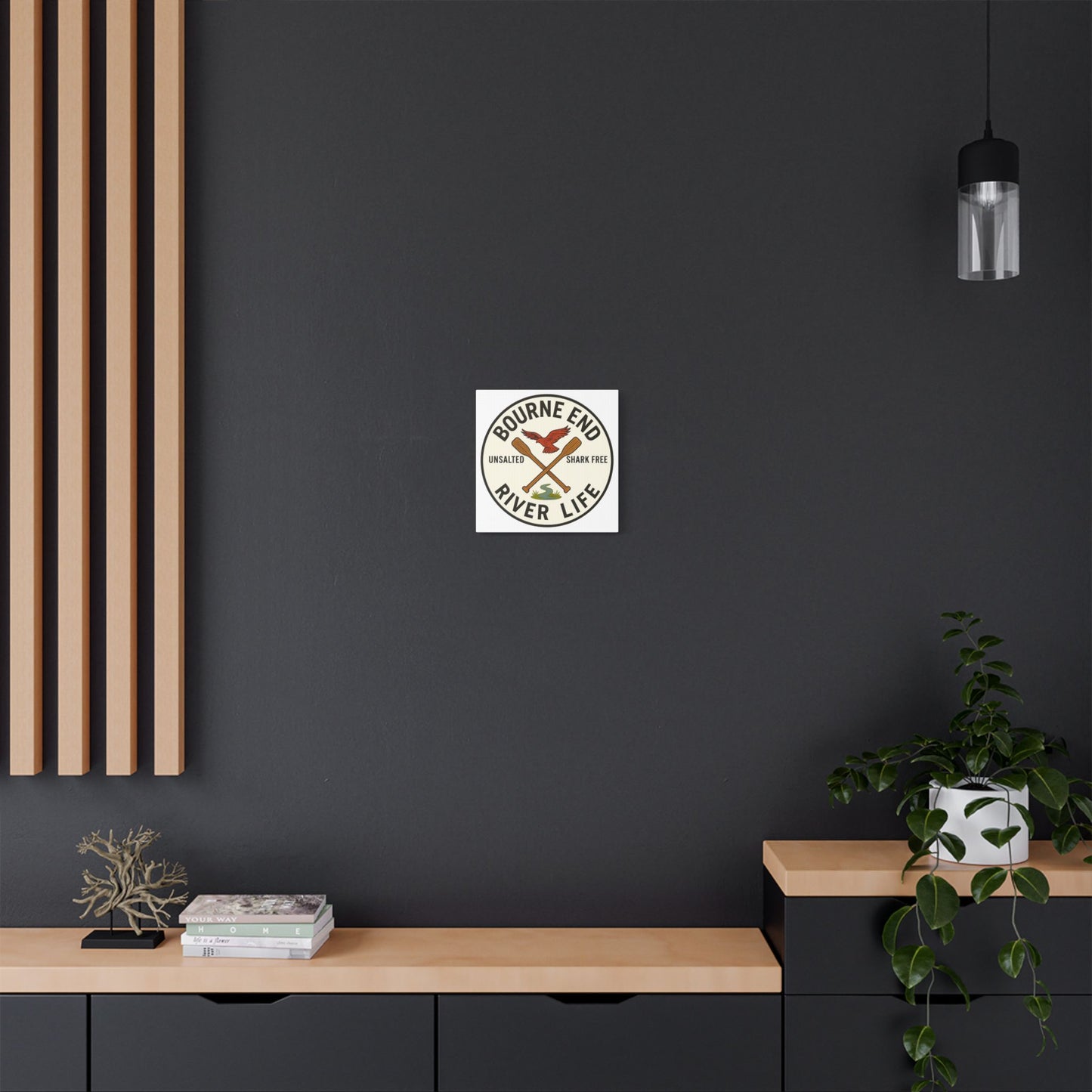 Satin Canvas Wall Art - Bourne End River Life with Paddles & Bird Design