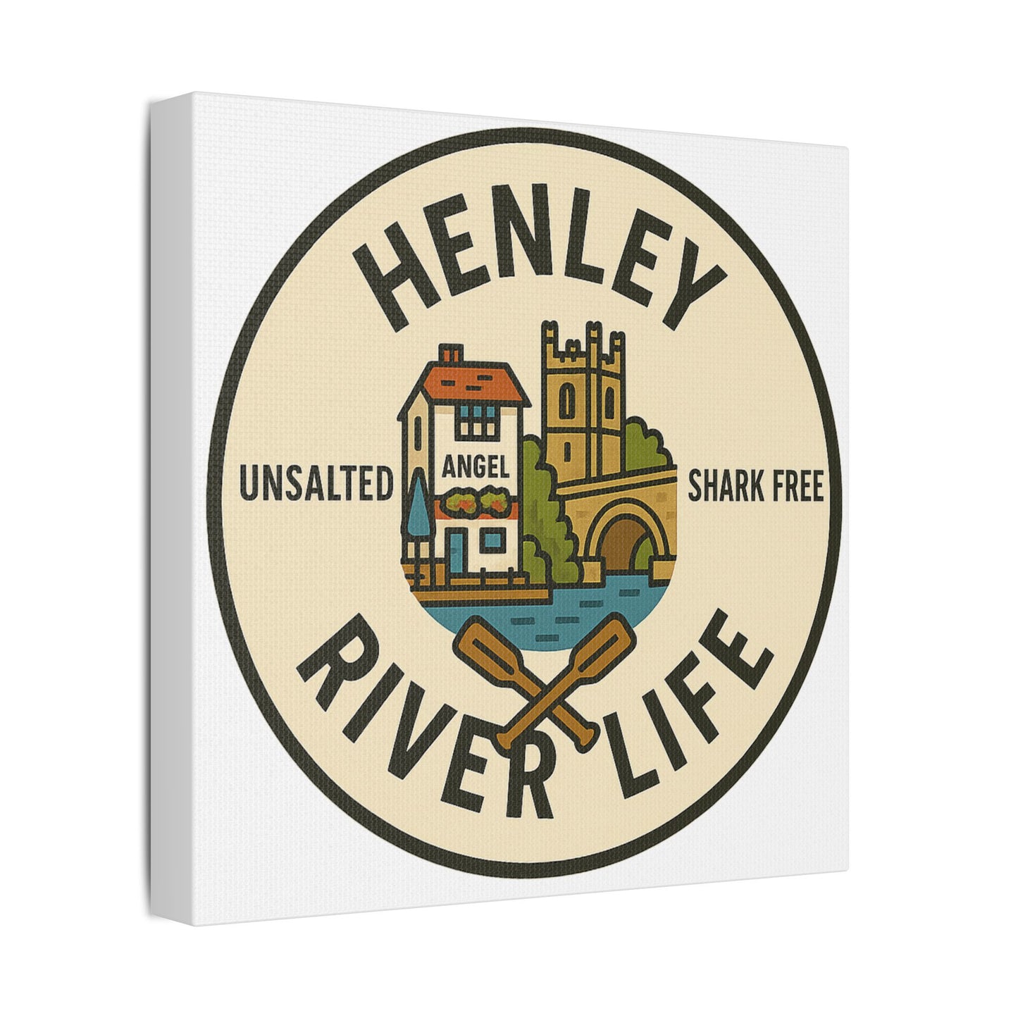 Satin Canvas Wall Art - Henley River Life with Bridge, Angel and church